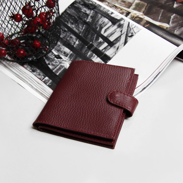 Обложка для автодокументов и паспорта, с хлястиком, флотер, цвет винный