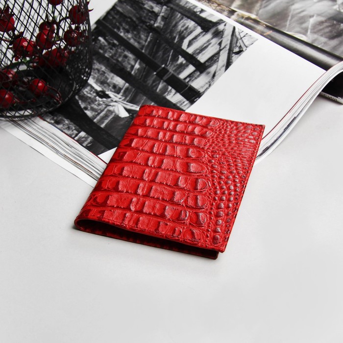 Обложка для автодокументов, 5 карманов для карт, кайман, цвет красный