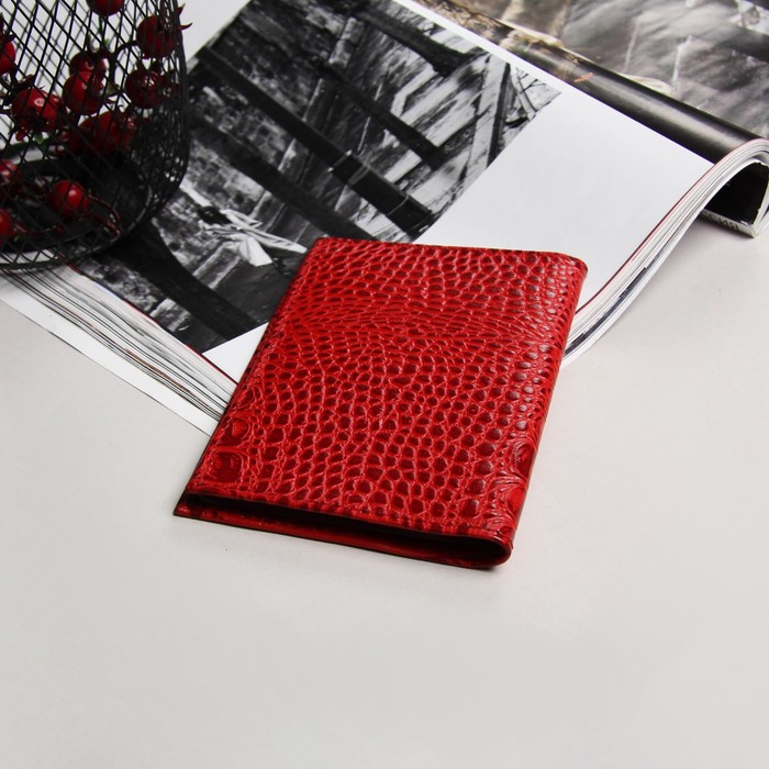 Обложка для автодокументов, 5 карманов для карт, кайман, цвет красный