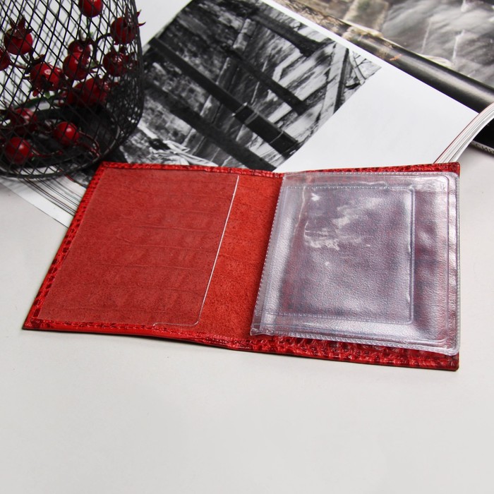 Обложка для автодокументов, 5 карманов для карт, кайман, цвет красный