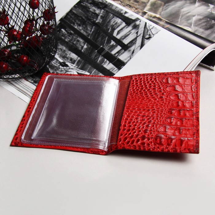 Обложка для автодокументов, 5 карманов для карт, кайман, цвет красный