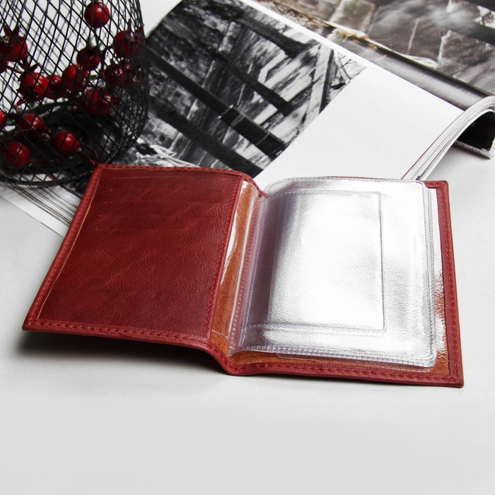 Обложка для автодокументов, 5 карманов для карт, пулап, цвет гранатовый