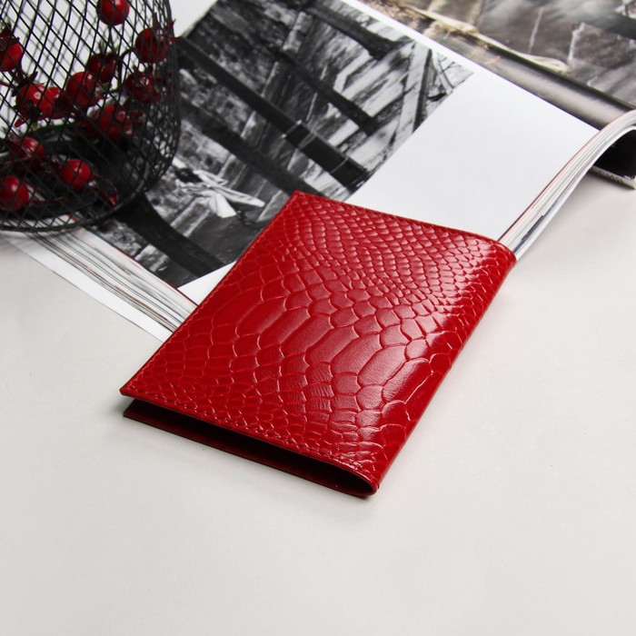 Обложка для автодокументов, 10 карманов для карт, питон, цвет красный