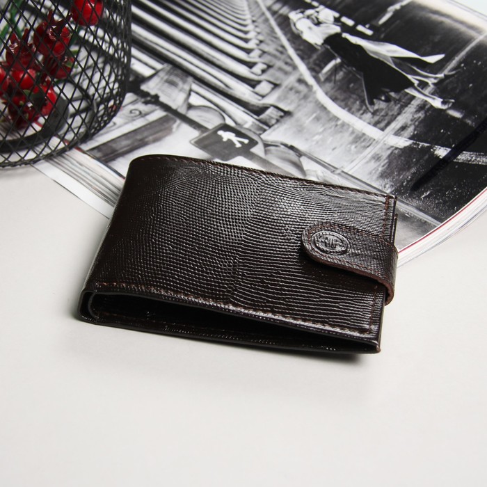 Портмоне мужское, отдел, для карт, для монет, игуана, цвет коричневый