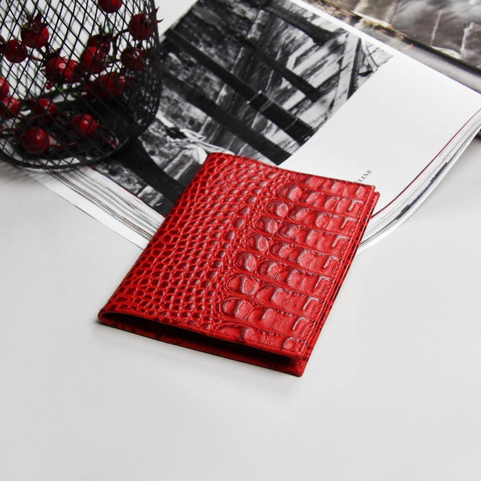 Обложка для автодокументов, кайман, цвет красный
