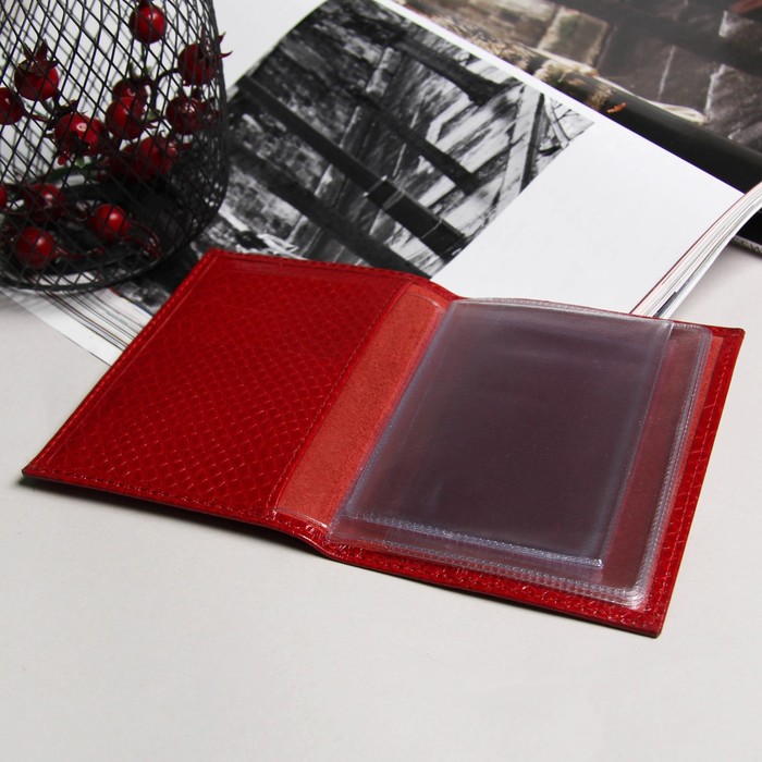 Обложка для автодокументов, питон, цвет красный