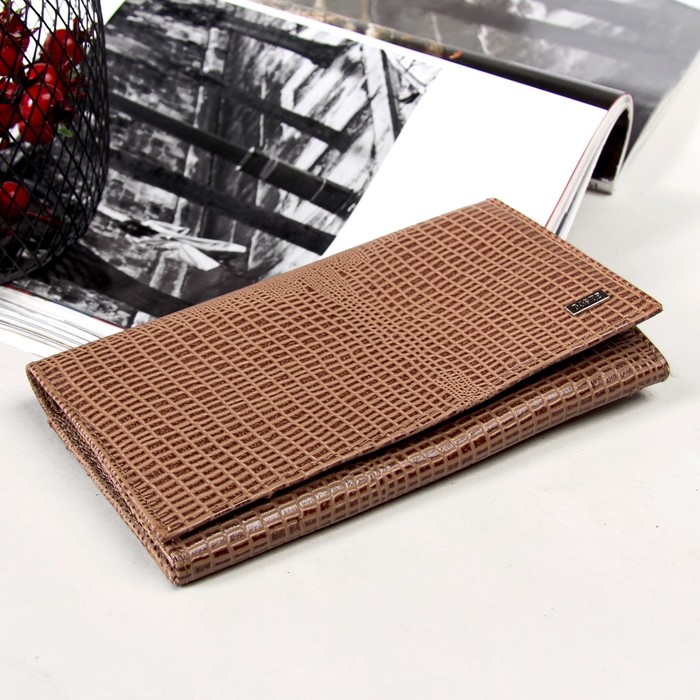 Кошелёк женский, 2 отдела, для карт, наружный карман, ящерица, цвет бежевый