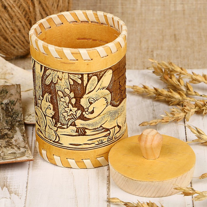 Туес «Зайчик», 6×6×9/11,5 см, 0,18 л береста