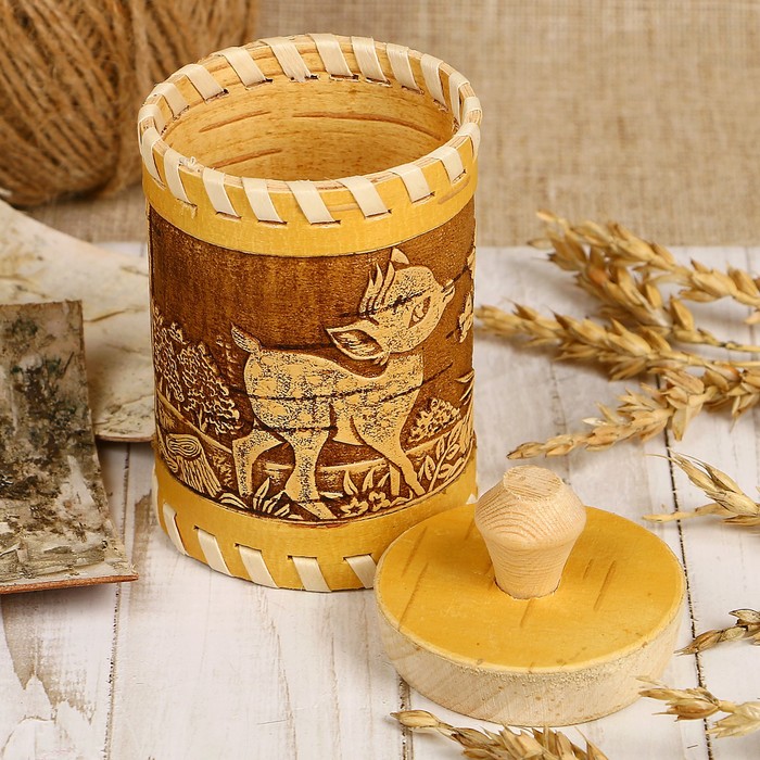 Туес «Оленёнок», 6×6×9/11,5 см, 0,18 л береста