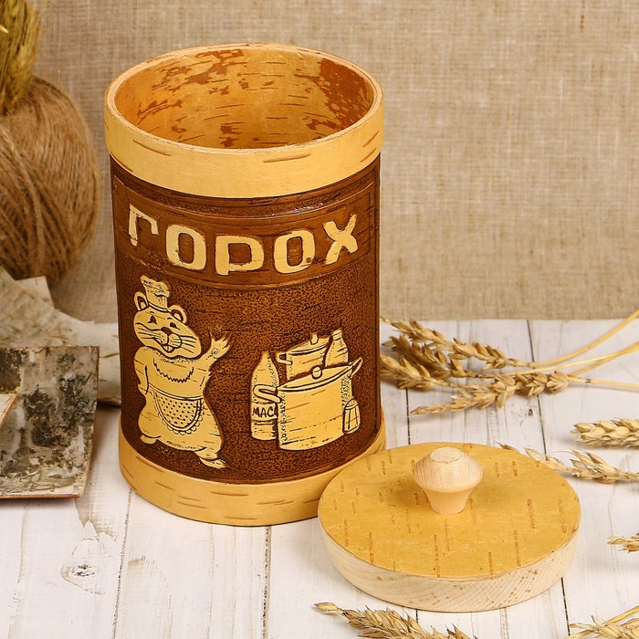 Туес «Хомка», горох, 10×10×16/18,5 см, 1 л, береста