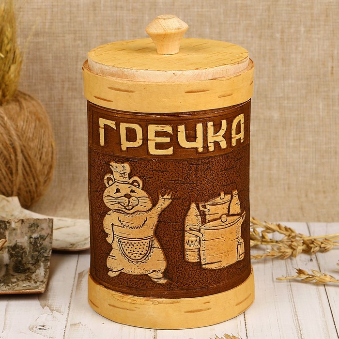 Туес «Хомка», гречка, 10×10×16/18,5 см, 1 л, береста