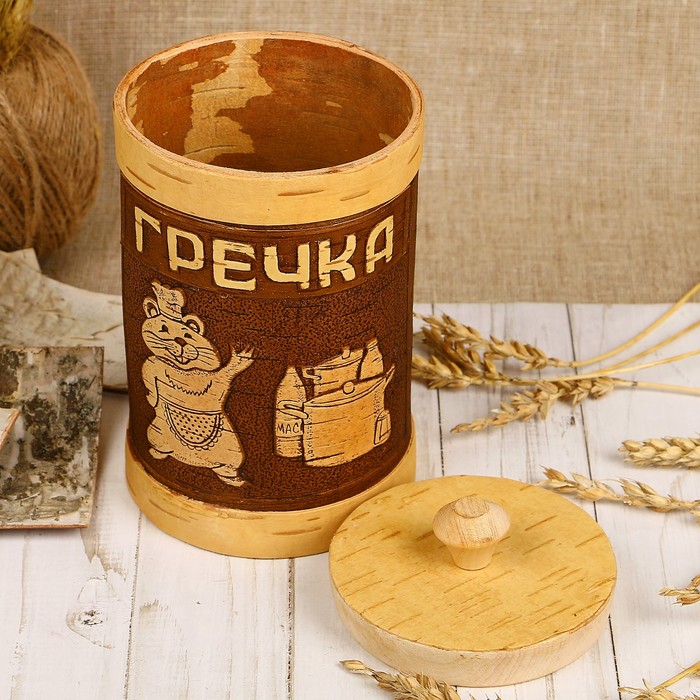 Туес «Хомка», гречка, 10×10×16/18,5 см, 1 л, береста