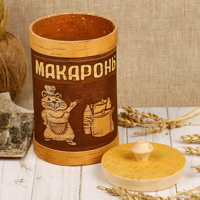 Туес «Хомка», макароны, 10×10×16/18,5 см, 1 л, береста