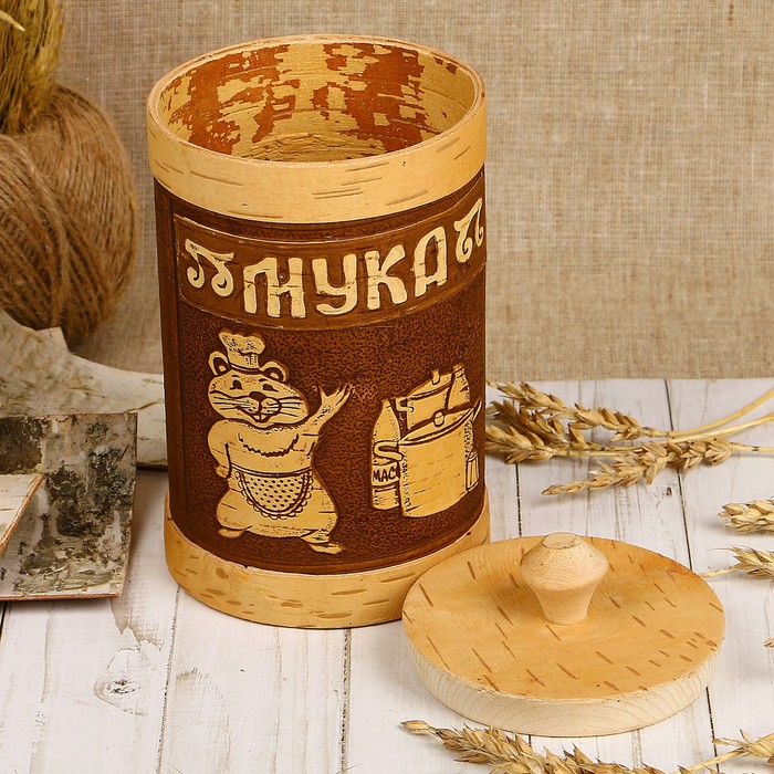 Туес «Хомка», мука, 10×10×16/18,5 см, 1 л, береста