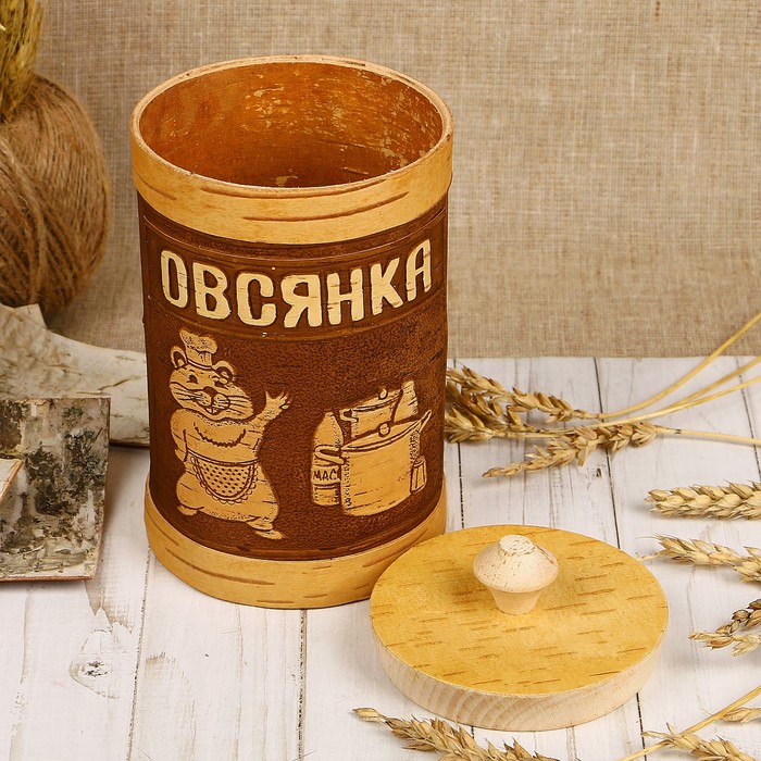 Туес «Хомка», овсянка, 10×10×16/18,5 см, 1 л, береста