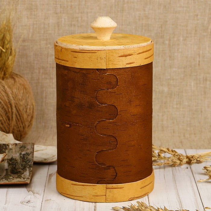 Туес «Хомка», овсянка, 10×10×16/18,5 см, 1 л, береста