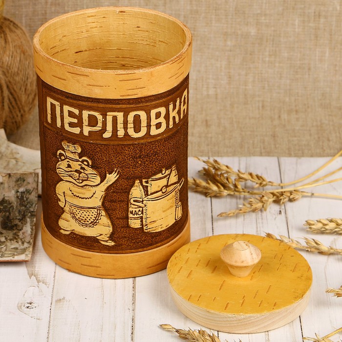 Туес «Хомка», перловка, 10×10×16/18,5 см, 1 л, береста