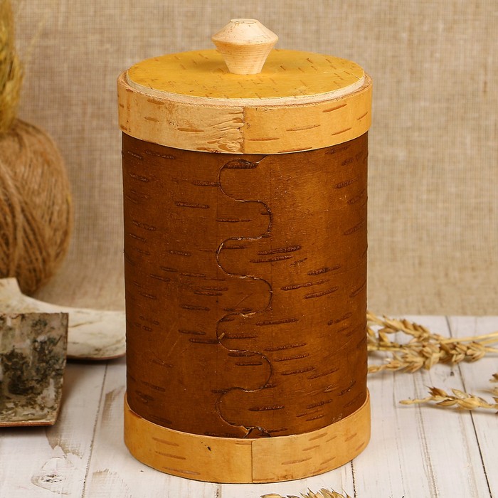 Туес «Хомка», перловка, 10×10×16/18,5 см, 1 л, береста