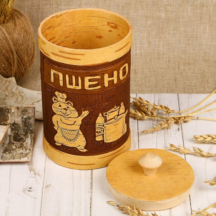 Туес «Хомка», пшено, 10×10×16/18,5 см, 1 л, береста