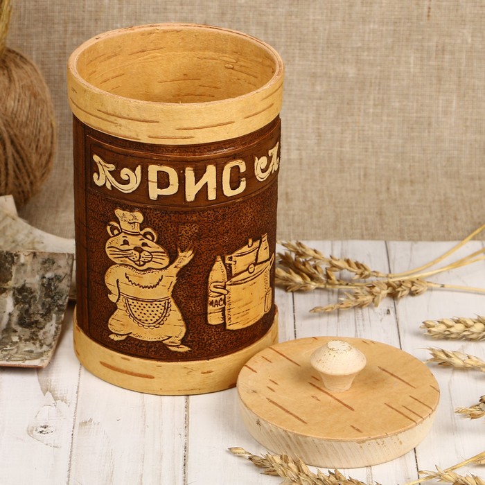 Туес «Хомка», рис, 10×10×16/18,5 см, 1 л, береста