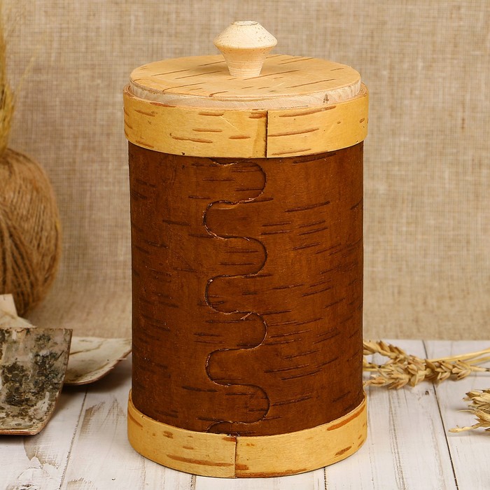 Туес «Хомка», рис, 10×10×16/18,5 см, 1 л, береста