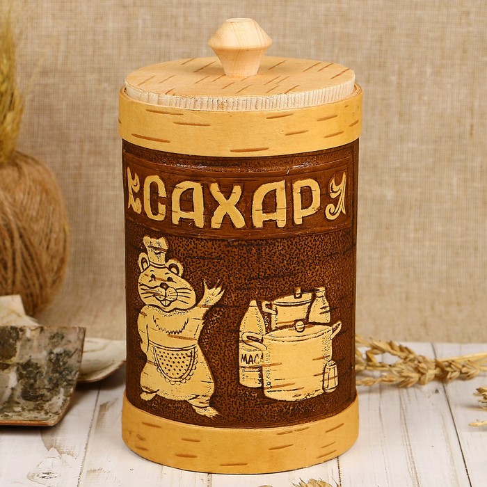 Туес «Хомка», сахар, 10х10х16/18,5 см, 1 л, береста