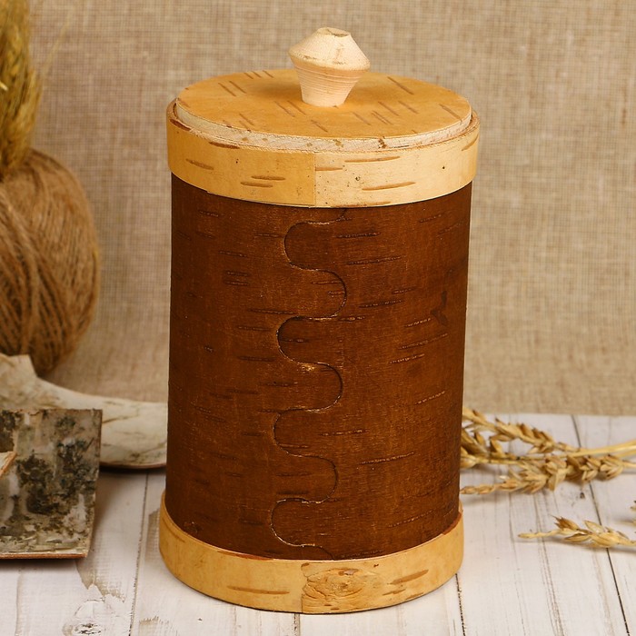 Туес «Хомка», фасоль, 10х10х16/18,5 см, 1 л, береста