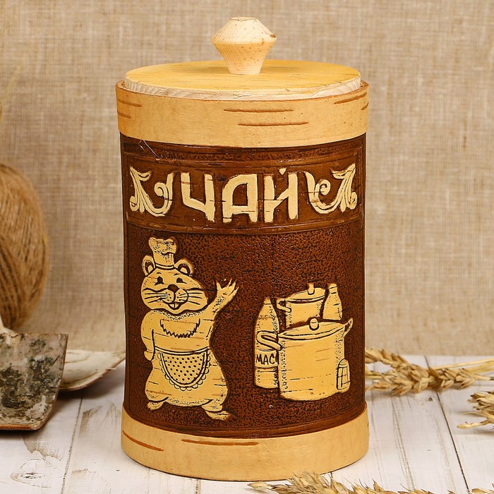 Туес «Хомка», чай, 10×10×16/18,5 см, 1 л, береста