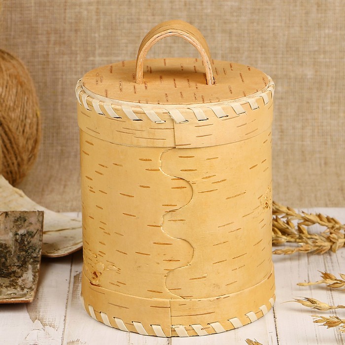 Туес для мёда «Медведь», роспись, 10×10×12/15 см, 0,65 л, береста