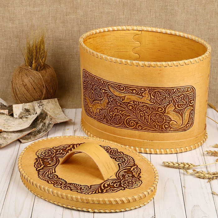 Хлебница «Белочки», с ручкой, 28,5х20,5х20,5/24 см, береста