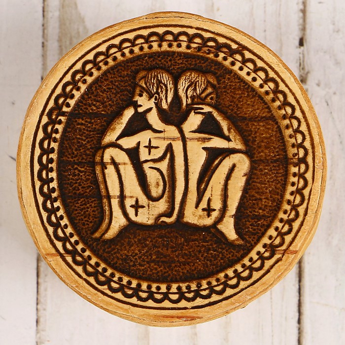 Шкатулка «Знак зодиака», близнецы, 6х6х3,5 см, береста