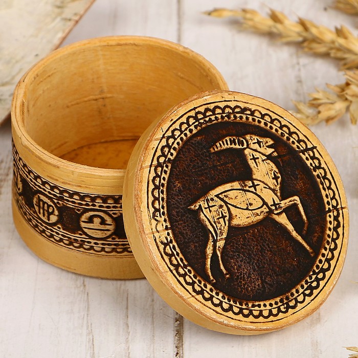 Шкатулка «Знак зодиака», козерог, 6х6х3,5 см, береста