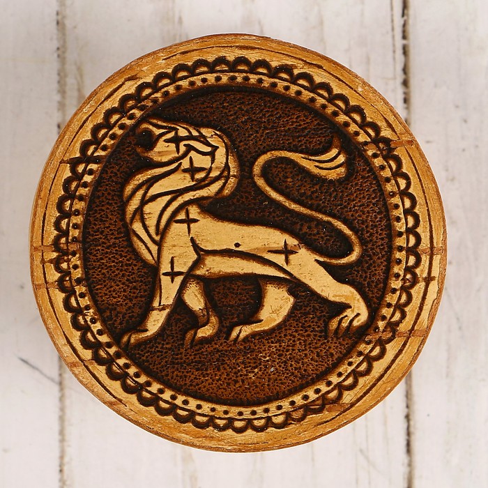 Шкатулка «Знак зодиака», лев, 6х6х3,5 см, береста