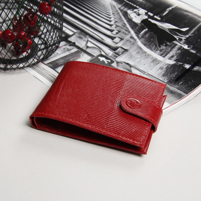 Кошелёк женский, отдел, для карт, для монет, игуана красный