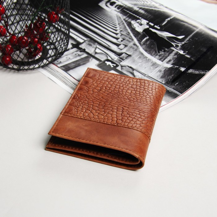 Обложка для автодокументов и паспорта, 4 кармана для карт, кайман/пулап, цвет рыжий