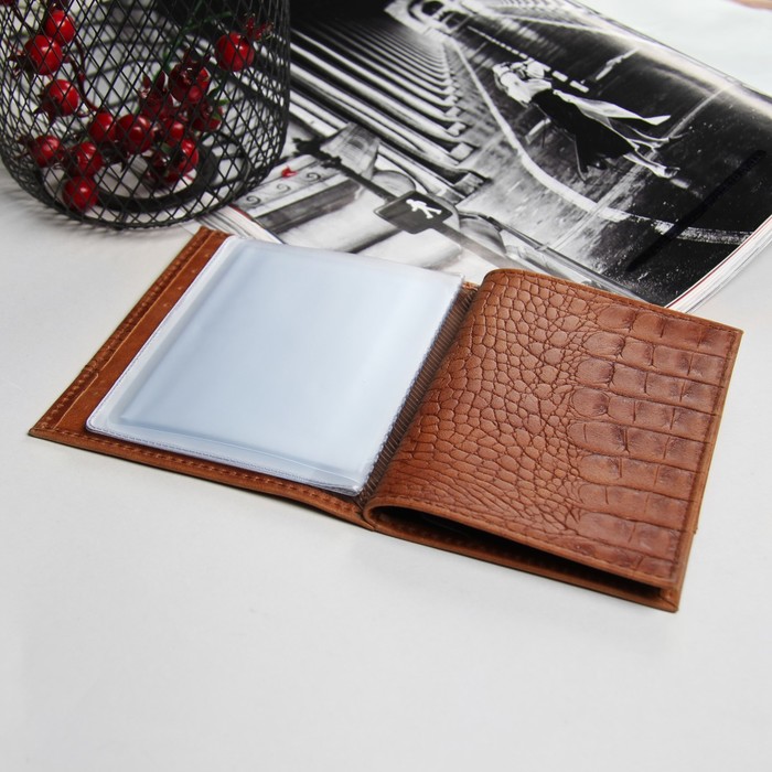 Обложка для автодокументов и паспорта, 4 кармана для карт, кайман/пулап, цвет рыжий