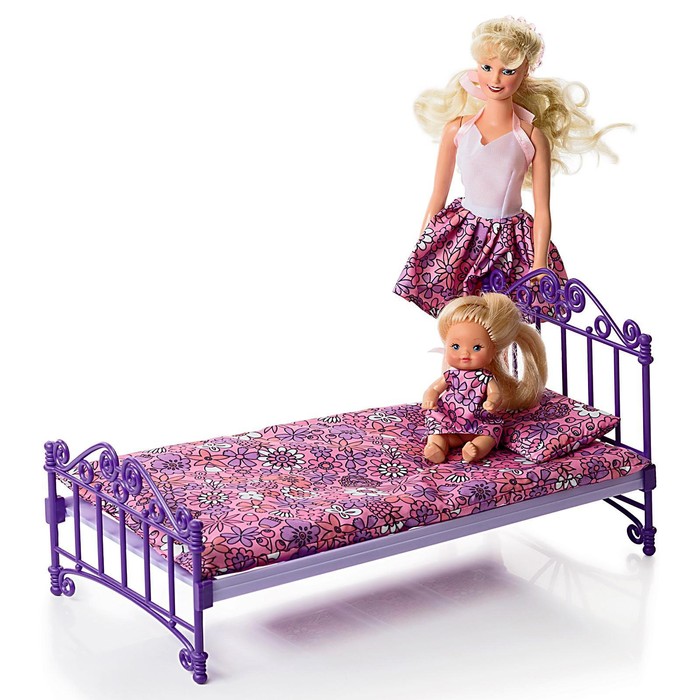 фото Кроватка, фиолетовая, с постельным бельём, в пакете огонёк