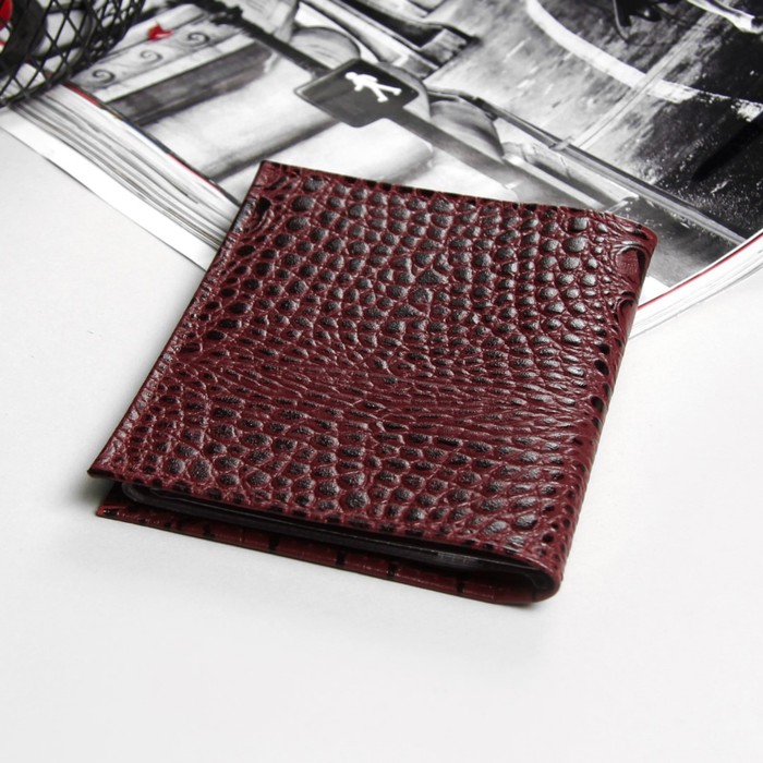 Обложка для автодокументов, кайман, цвет бордовый