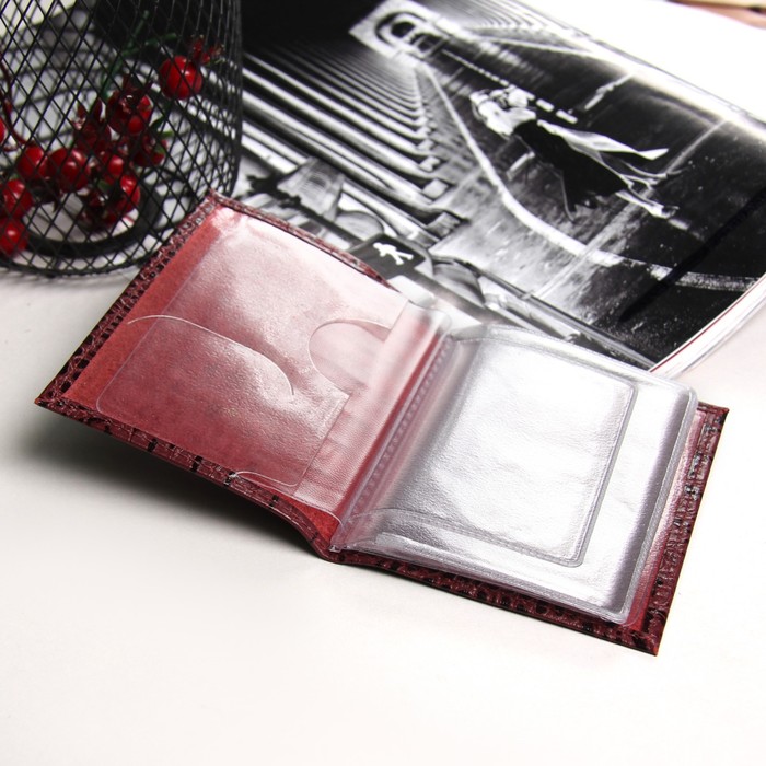 Обложка для автодокументов, кайман, цвет бордовый