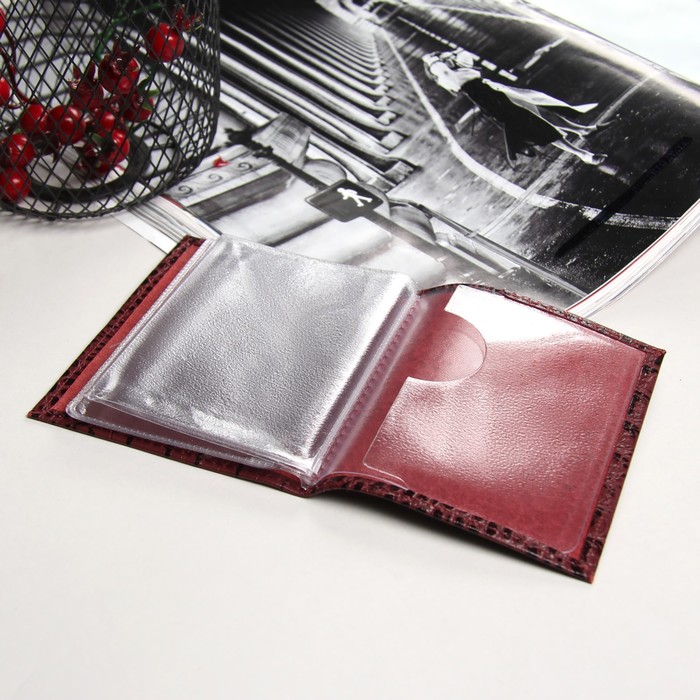 Обложка для автодокументов, кайман, цвет бордовый