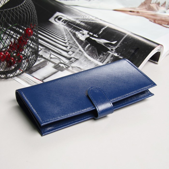 Кошелёк женский, отдел, для карт, для монет, сафьян синий