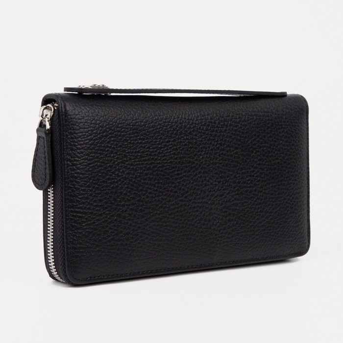 Кошелёк мужской, 2 отдела, для кредиток, для монет, ручка, флотер, цвет чёрный