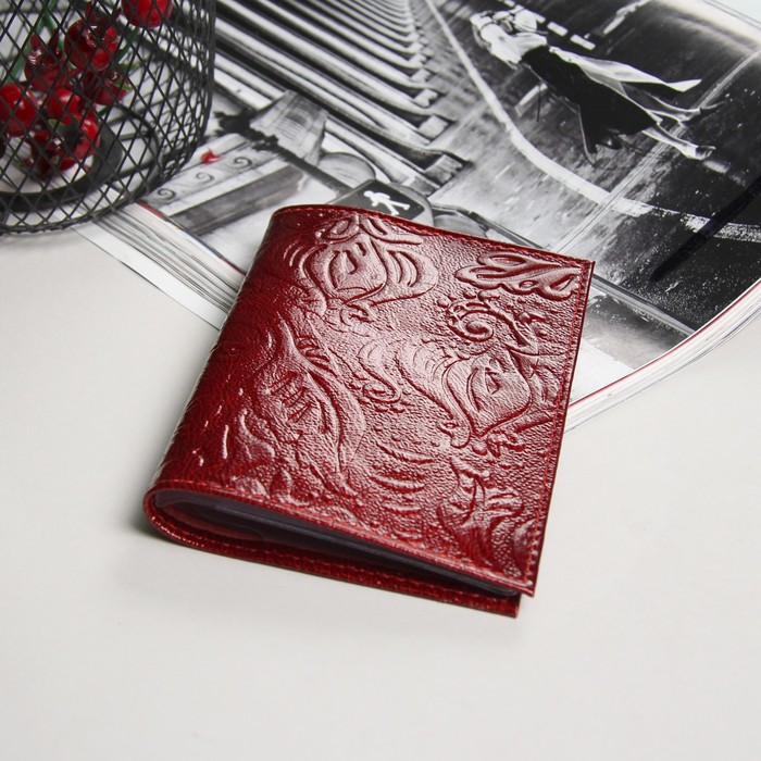 Обложка для автодокументов, пион, цвет рубиновый