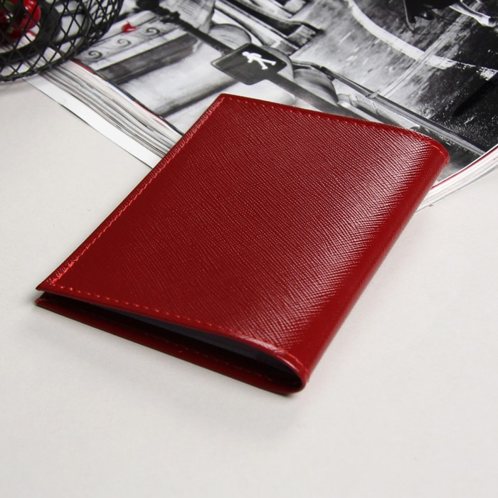 Обложка для автодокументов, 5 отд для карт, 2 отдела для sim-карт, сафьян, цвет красный