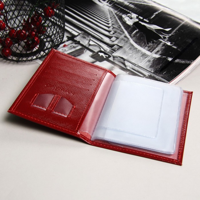 Обложка для автодокументов, 5 отд для карт, 2 отдела для sim-карт, сафьян, цвет красный