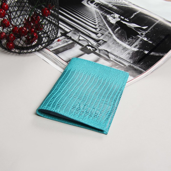 Обложка для автодокументов, ящерица, цвет бирюзовый