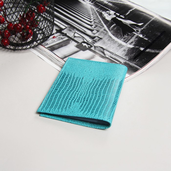 Обложка для автодокументов, ящерица, цвет бирюзовый