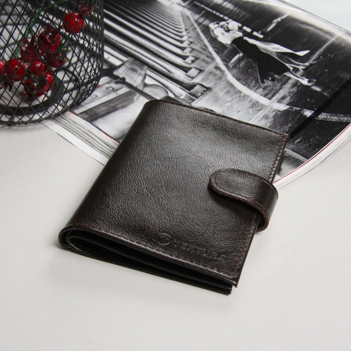 Портмоне мужское 2 в 1(автодок+паспорт), отдел для купюр, карманы для карт, матовый коричневый