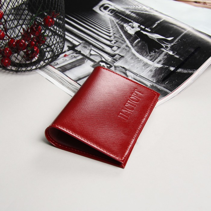 Обложка для паспорта, 5 карманов для карт, красный сафьян