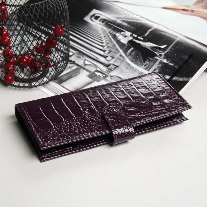 Кошелёк женский, отдел для кредиток, для монет, кайман, цвет фиолетовый